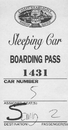 Coast Starlight boarding pass